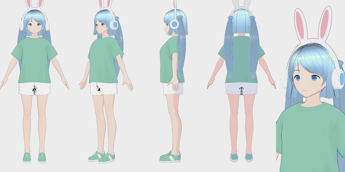 3D로 옮긴 하늘 — 정면, 측면, 뒷면과 얼굴 클로즈업